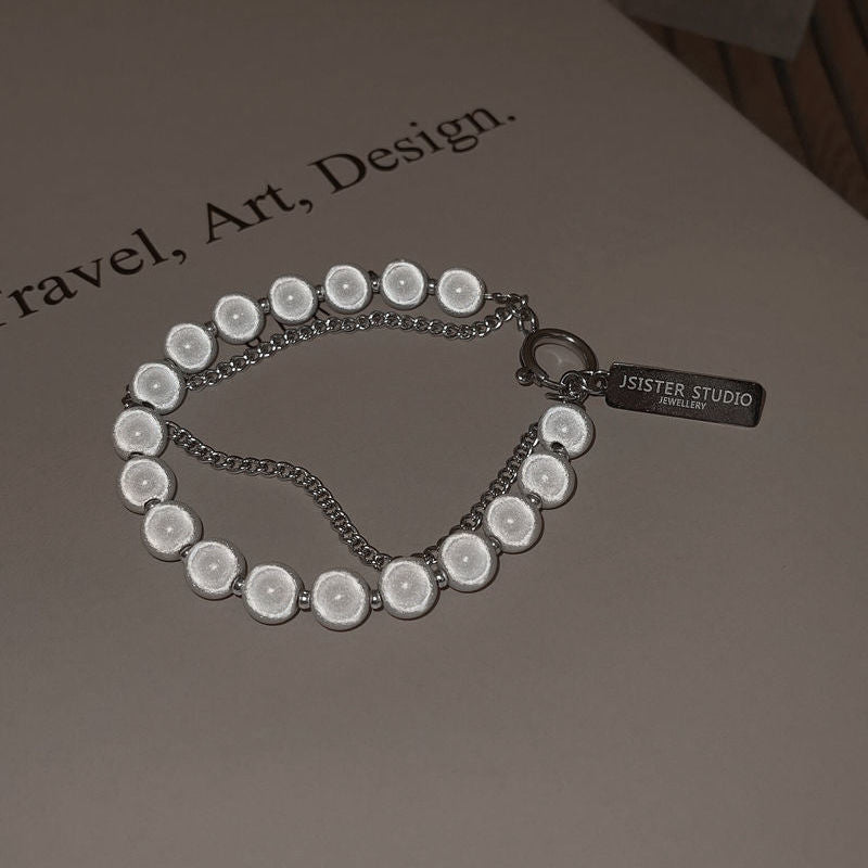 Wholesale Reflective Bead Double Layer Square Plate Alloy Bracelet